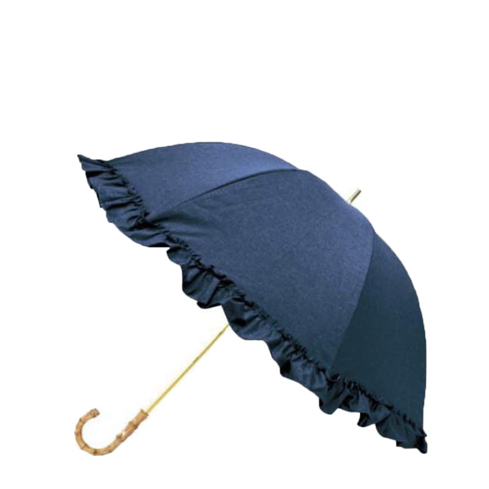 Kamio Japan Pink Trick Long Umbrella Light UV Navy 50cm, 100% Blocking, 100% Protection, Denim-Style Frill,