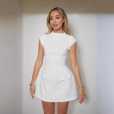 Vestidos casuales de cintura media con cuello redondo y estampado de Color sólido a la moda para mujer