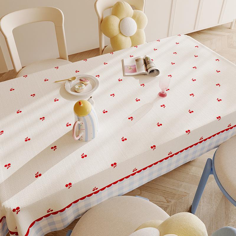 Korean Cherry Grid Pvc Dining Table Cloth Waterproof Morning Sweet Living Alone Girl Breakfast Table, Decorative Cover Cloth