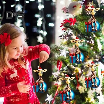Giraffe Kerst Ornament Acryl Schattige Dieren Hanger Cartoon Giraffe Hangend Ornament voor Boom Auto Dierenliefhebbers Cadeau