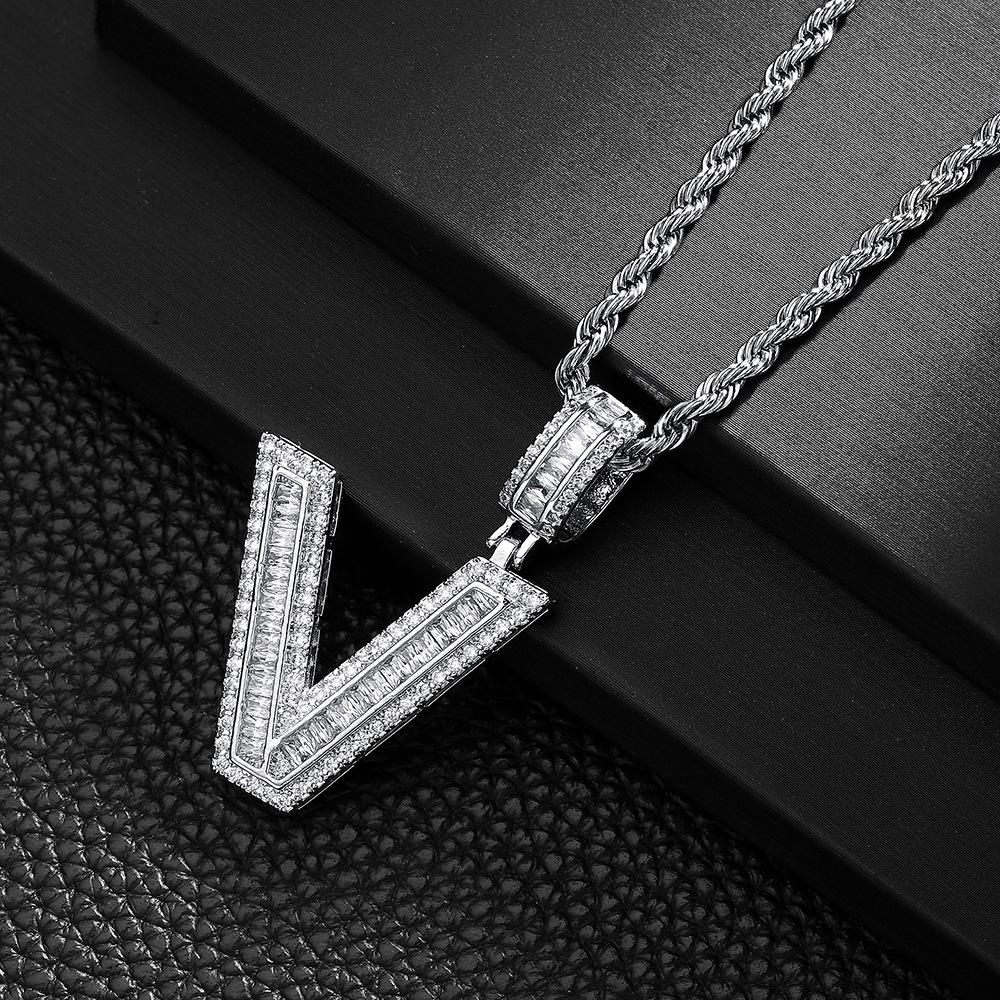 Letter Pendant Copper Inlaid Zircon Necklace Personalized Niche Design Men'S And Women'S Pendant Necklace