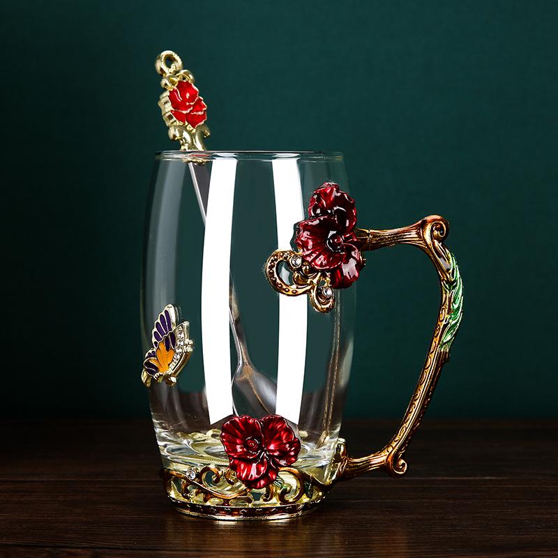 Creative Enamel-Colored Luxury Coffee & Milk Glass Cup Set for Living Room