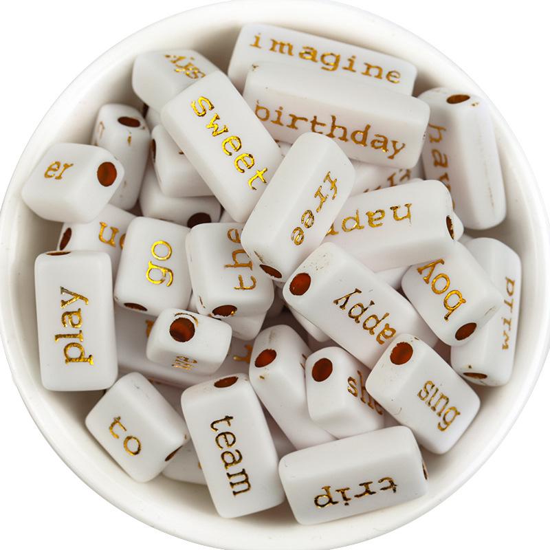 50 Acrylic Rectangle Word Beads, Candy Colors, Solid, Perforated for DIY Crafting.