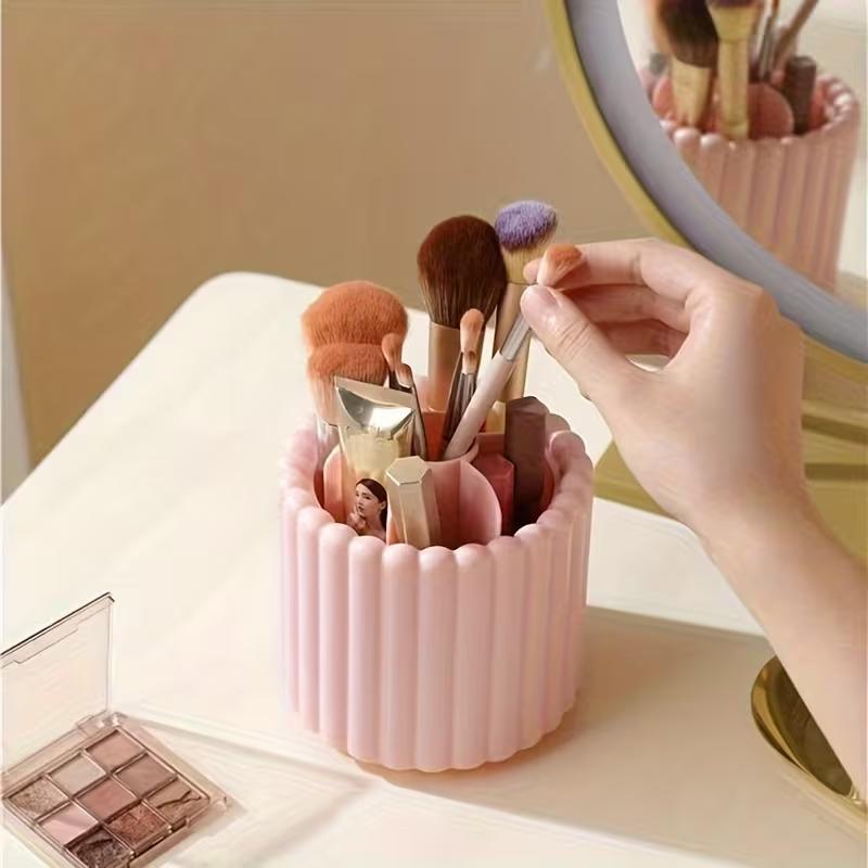360 Degree Rotating Makeup Brush Holder Desktop Cosmetic Organizer Transparent Vanity Storage Stand No Installation Required