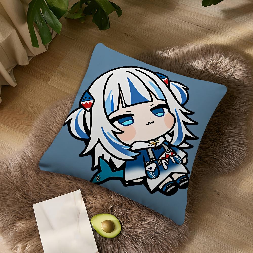 Cute Gawr Gura Vtuber Q Version kawaii cushion cover For Bedroom Car Coffee Shop Soft Living Room Sofa Decorative Pillow Case