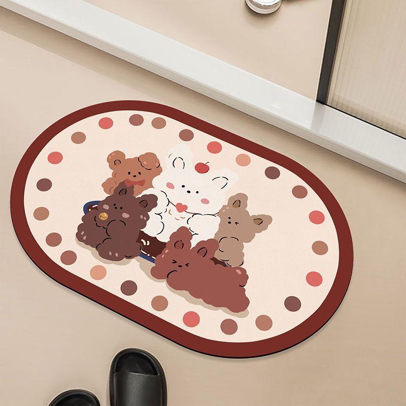 Soft diatom mud cartoon cute bathroom non-slip foot cushion household toilet door mat toilet door absorbent floor mat