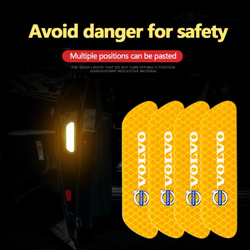 4Pcs Car Reflective Safety Stickers Warning Sign Shine Strip For Volvo ES90 EC40 EX40 EM90 XC90 V90 V60 XC60 V40 S80 S60 S90 C4