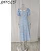 BITCED Women's Dress: Elegant Floral Print Split-Hem Fashionable Resort Strapless Dress