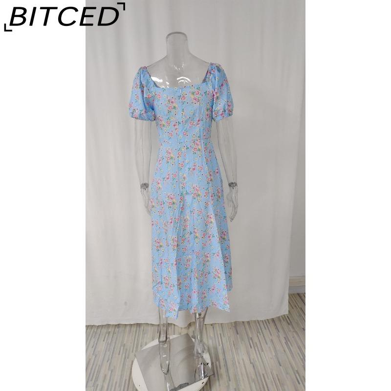 BITCED Women's Dress: Elegant Floral Print Split-Hem Fashionable Resort Strapless Dress