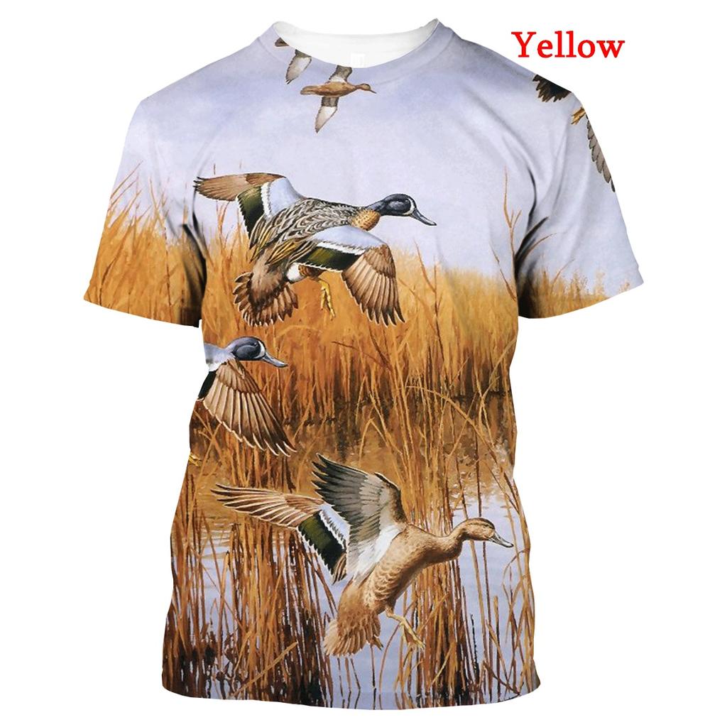 Summer Round Neck 3D Hunting Wild Duck Pattern Print Top Fashionable Casual Short Sleeved Men's T-shirts