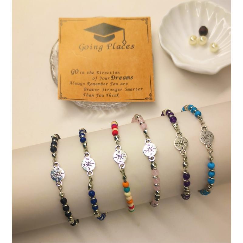 Adjustable Graduation Bracelet For Stone Bead Jewelry Gifts Set for College Friend Commemorative Keepsakes With Box