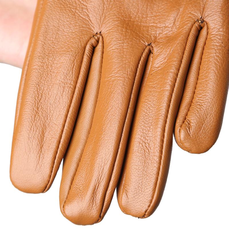 Yellow Brown Leather Gloves Good Quality Sheepskin Winter Gloves for Women 2227