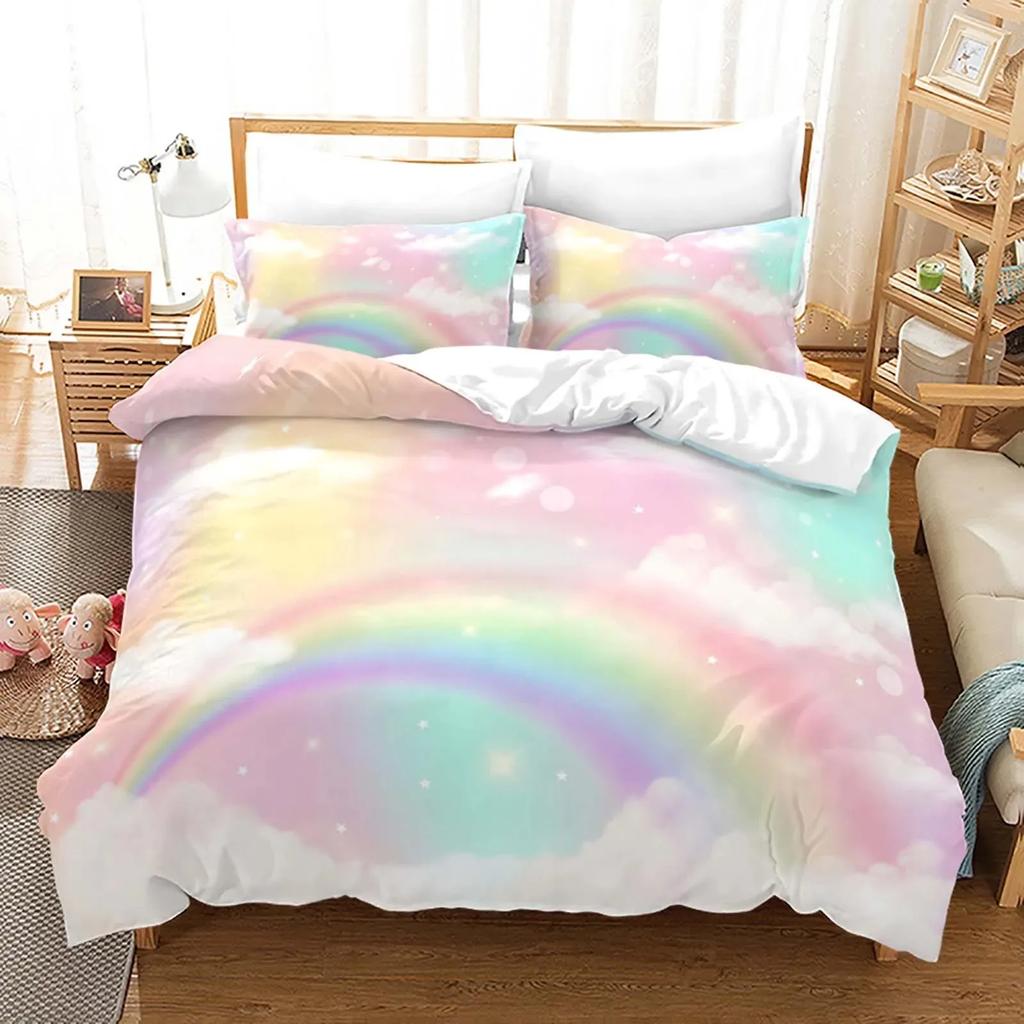 Fantasy Rainbow Cloud Duvet Cover Set Queen King Size Zebra Unicorn Bedding Sets Girly Princess Comforter Cover For Girls