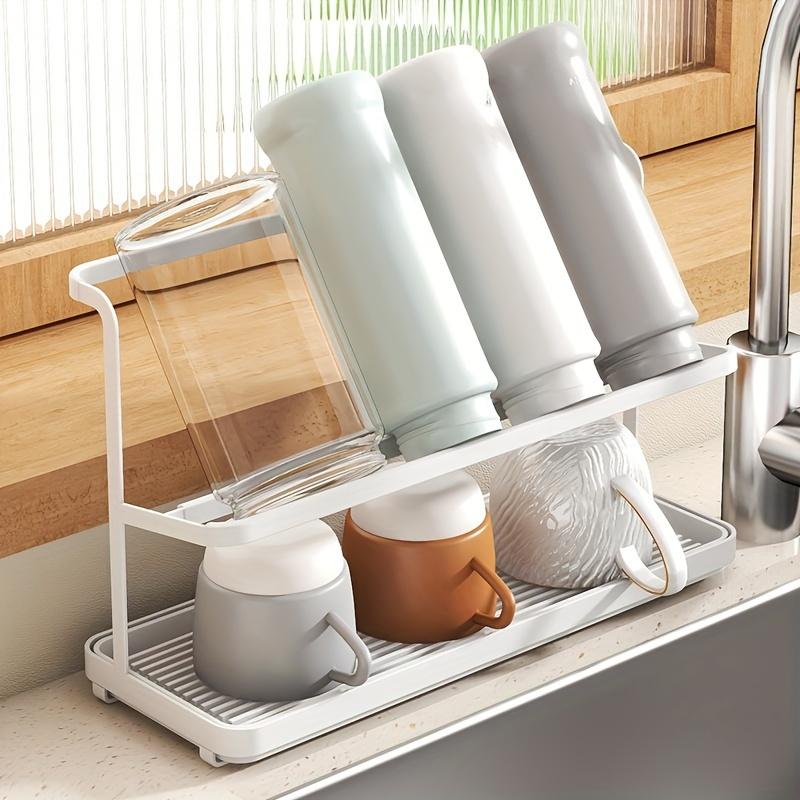 Double Layer Cup Dryer, Carbon Steel Double Layer Coffee and Tea Cup Holder Kitchen Countertop Storage Rack Shelves High Glass Cup Holder