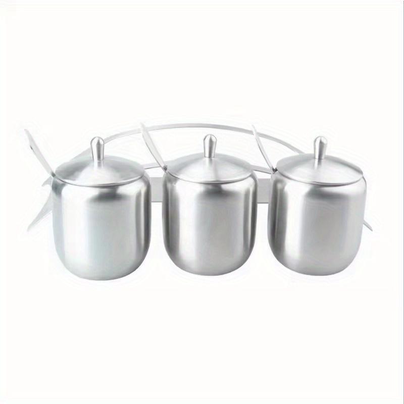 304 Stainless Steel Sugar Bowl with Clear Lid Sugar Storage Organizers with 3 Serving Spoons and Non-slip Base