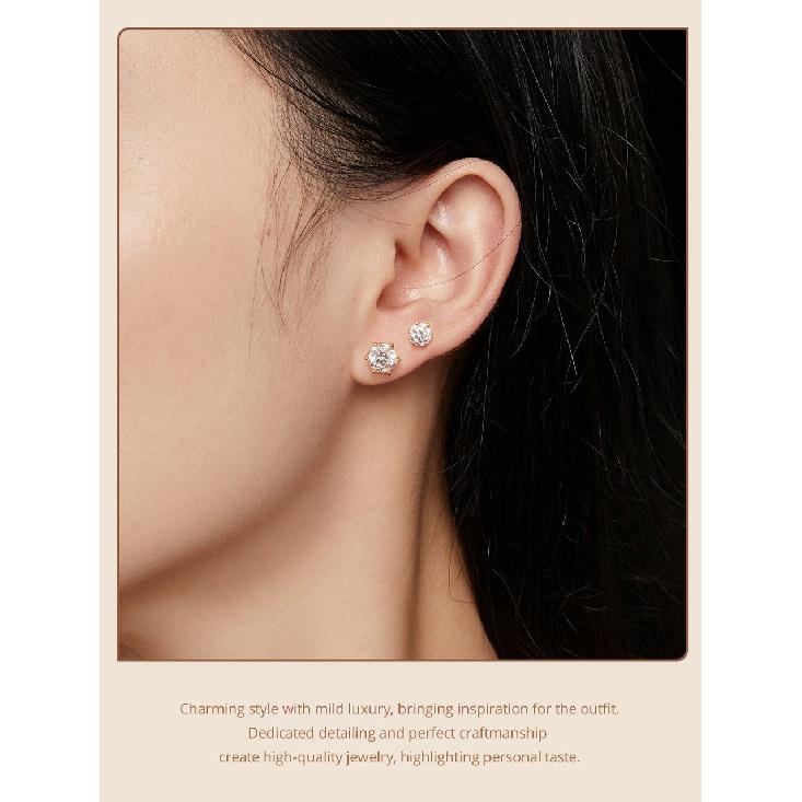 BAMOER Moissanite Stud Earrings, D Color Brilliant Round Cut Lab Created Diamond 925 Silver Earrings Gold Plated for