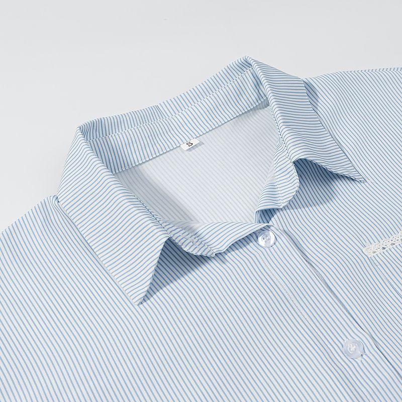 Kaslead New Women clothes Western Style Fashion Multicolor Stripe Shirts Top Casual Trousers Set