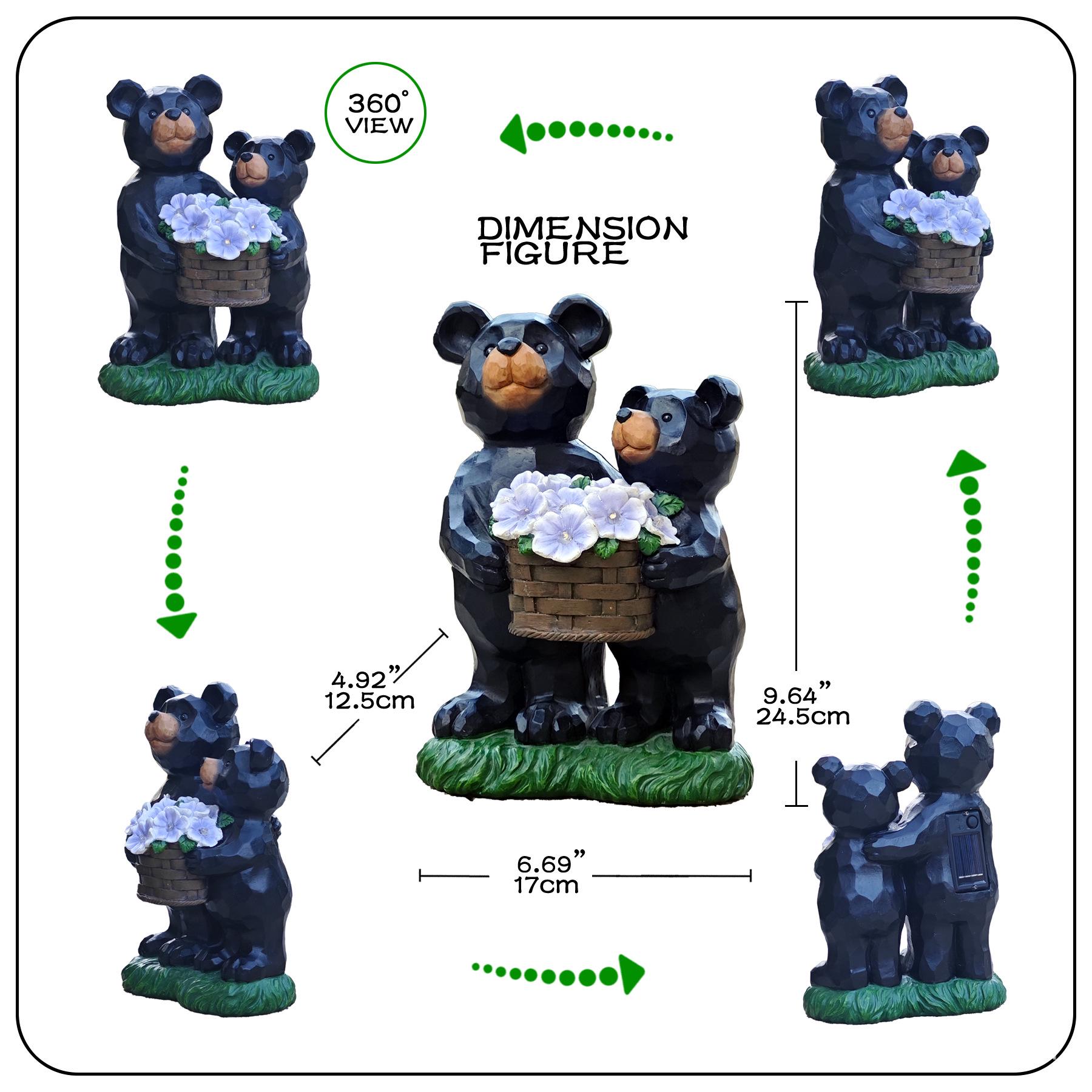 

Solar Black Bear Lawn Ornaments: Mother and Cub Statues for Garden Decor
