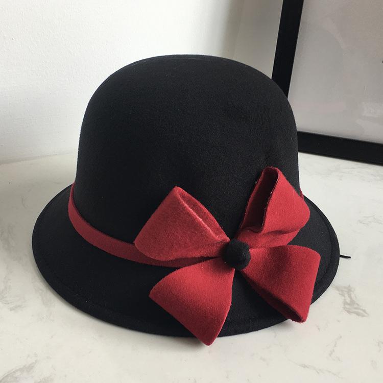 Women's Hat Autumn and Winter Woolen Top Hat European, American and British Women's Dome Basin Hat Elegant Versatile Four-leaf Flower Bucket Hat