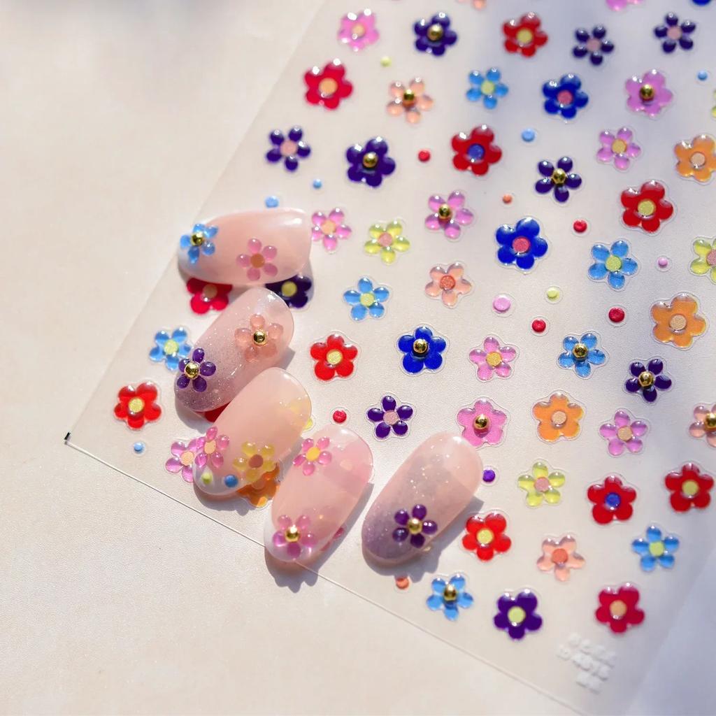 Charming Petal Flower Colorful Wildflowers Daisy Leaves 5D Relief Self Adhesive Nail Art Sticker Decoration Manicure Decal DIY
