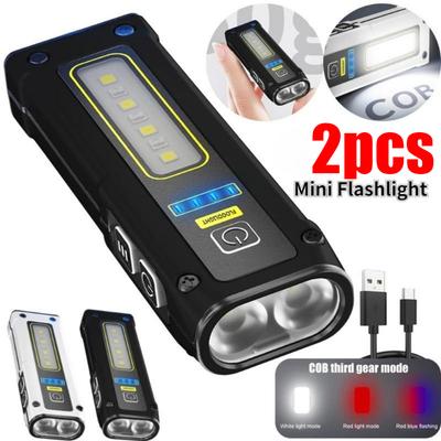 2 Stück Multifunktionale Mini COB Taschenlampen Tragbar Typ-C Wiederaufladbar Starke Magnete Arbeitslicht Hochleistungs-LED Taschenlampe Mit Powerbank