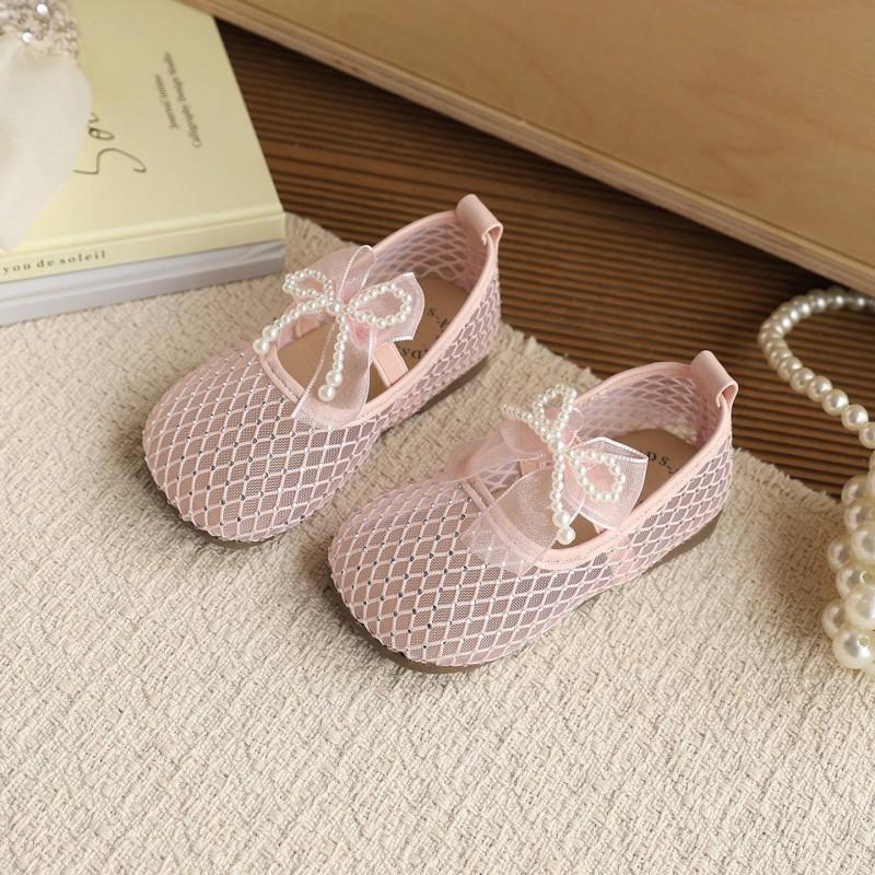 Girls Flat Breathable Lace Mesh Sandals With Bow Detail Princess Shoes Dress Outfits