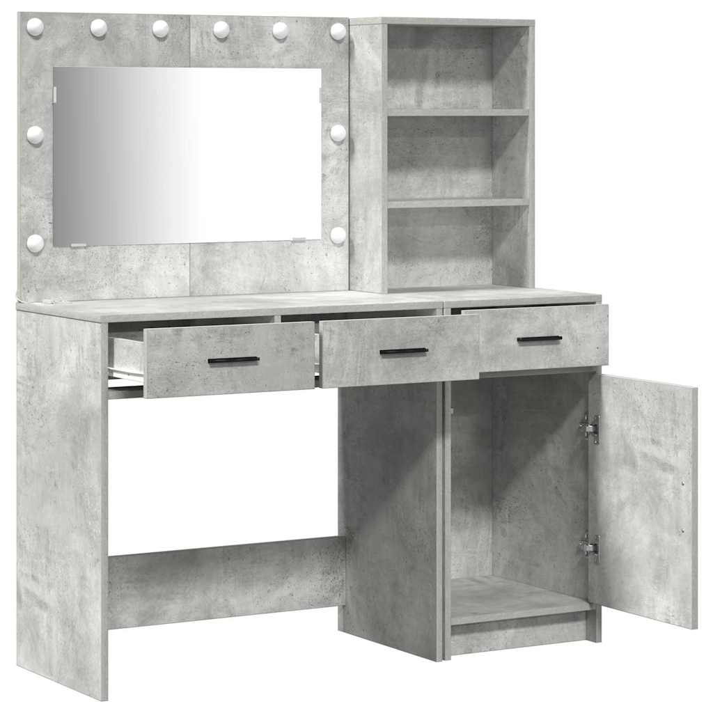 Makeup Table with Mirror Lighting 2 pcs Grey Particleboard