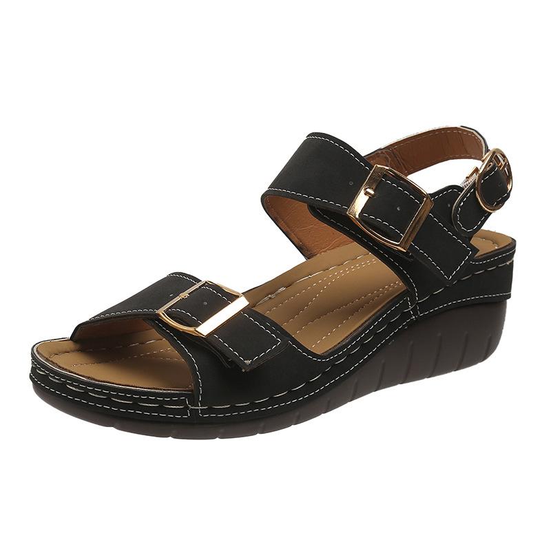 

Модные Новые Босоножки с Открытым Носком Летние 2025 Мягкие Сексуальные Женские Босоножки на Танкетке с Пряжкой Женская Ортопедическая Обувь 36