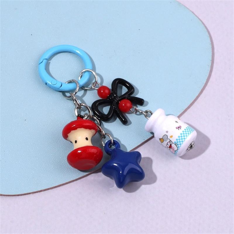 Cute Initial Keychain,Bag Charms,Bows Star Key Chains Accessories Decor for Purse Handbag Car Keychain For Women Girl