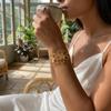 Sweet Hollow Flower Stainless Steel Cuff Bracelet for Women Oversized Gold Color Foral Open Bangle Party Chunky Jewelry Gift