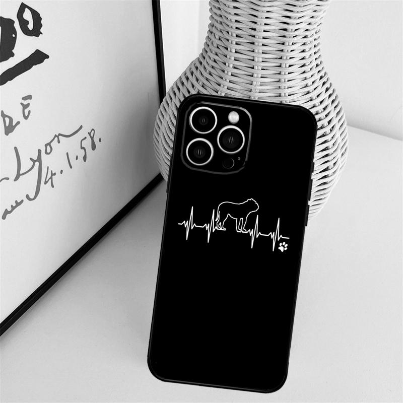 English Bulldog Heartbeat Phone Case For iPhone 16 Pro Max 15 14 13 11 12 17 Pro Max mini 15 16 Plus 16e 17 Air Cover