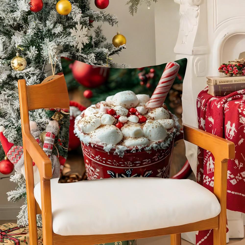 

Christmas Decorations For Cafes Coffee Second Pillow Case Silky Short Plush With Invisible Zipper Dustproof Sofa Cushion 12x12Inch
