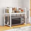 Open Storage Kitchen Rack with Microwave Oven Compartment - Durable Plastic, Two-Tier Design for Efficient Organization, Features Utensil Holders