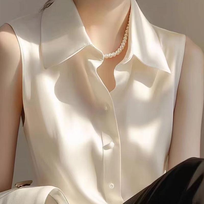 

Женская атласная блузка без рукавов высокого класса в французском стиле для лета Large