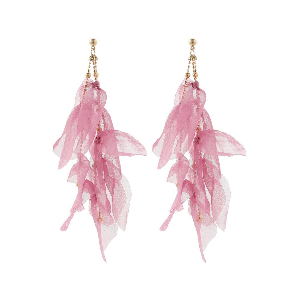 Less Heart Temperament Fringed Fabric Earrings, Handmade Niche Long Fairy Earrings