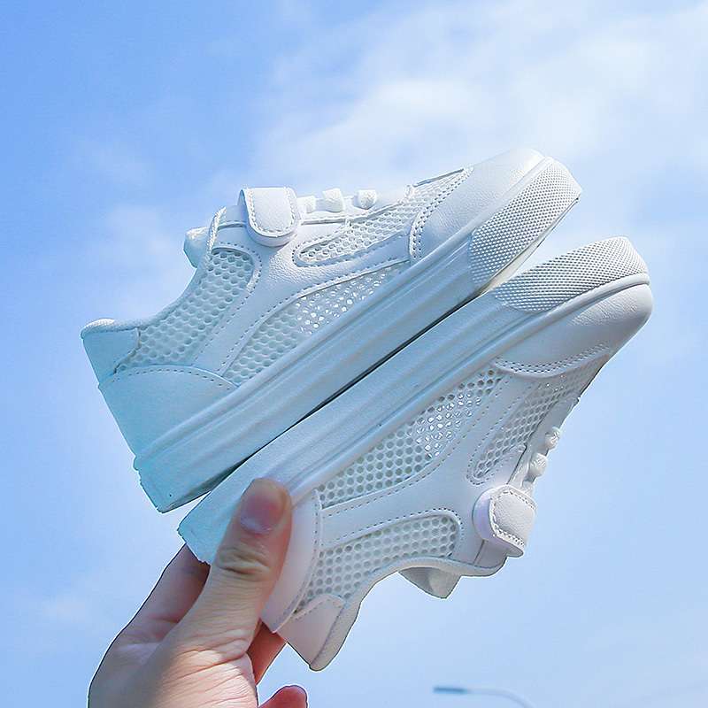 Children's Six One Little White Shoes Summer Boys and Girls Single Mesh Breathable White Sneakers Students Board Shoes School Performance Shoes