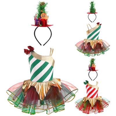 Kinder Mädchen Stilvolle Tanzbekleidung Bühnenauftritt Mesh Tutu Kleid mit Stirnband Weihnachten Karneval Cosplay