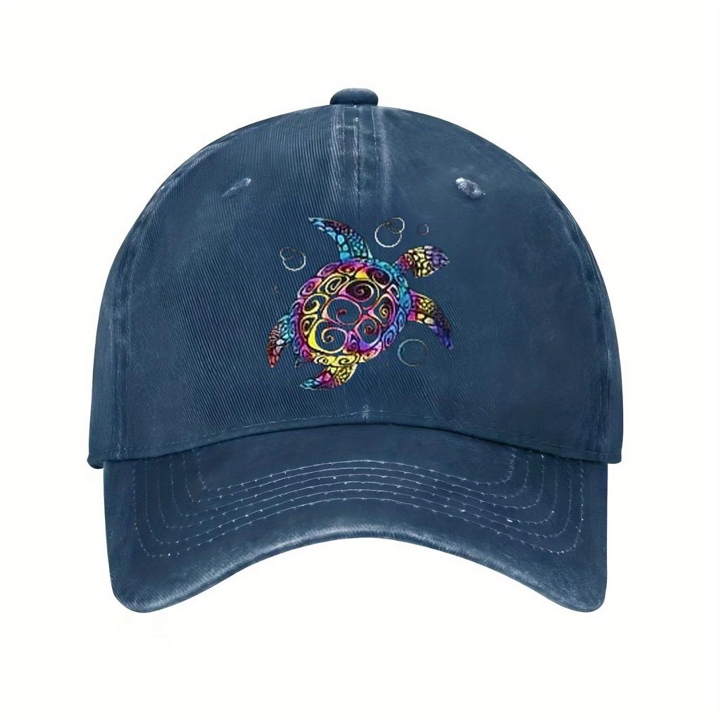 Colorful Sea Turtle Print Baseball Cap Casual Adjustable Polyester Sun Protection Beach Hat Unisex