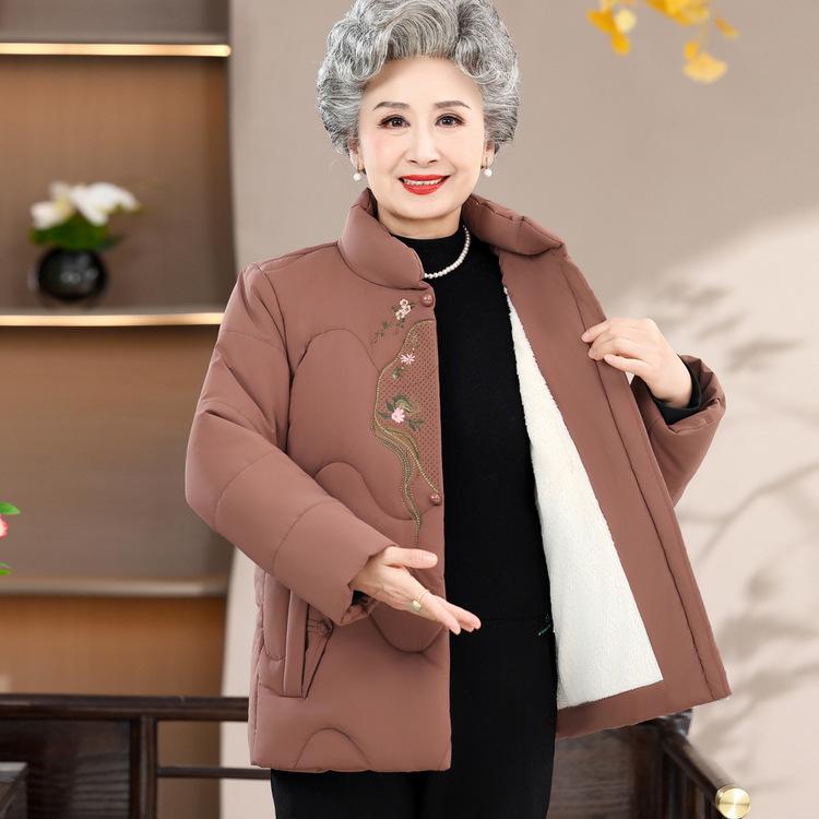 Grandma's Autumn and Winter Cotton Coat New Style Middle-aged and Elderly Down Cotton Coat Female Mother's Winter Plus Velvet Cotton Coat