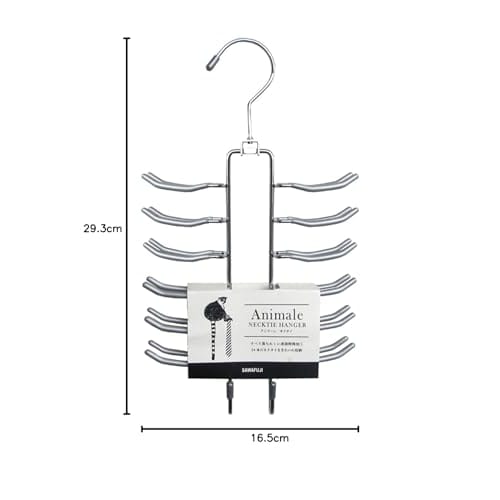 Sawafuji Animale Tie Hanger, Silver, Holds 24 Ties, Space-Saving, Non-Slip, Indoor Drying, Stylish Storage, Multi-Function, Non-Marking, Closet-Friend