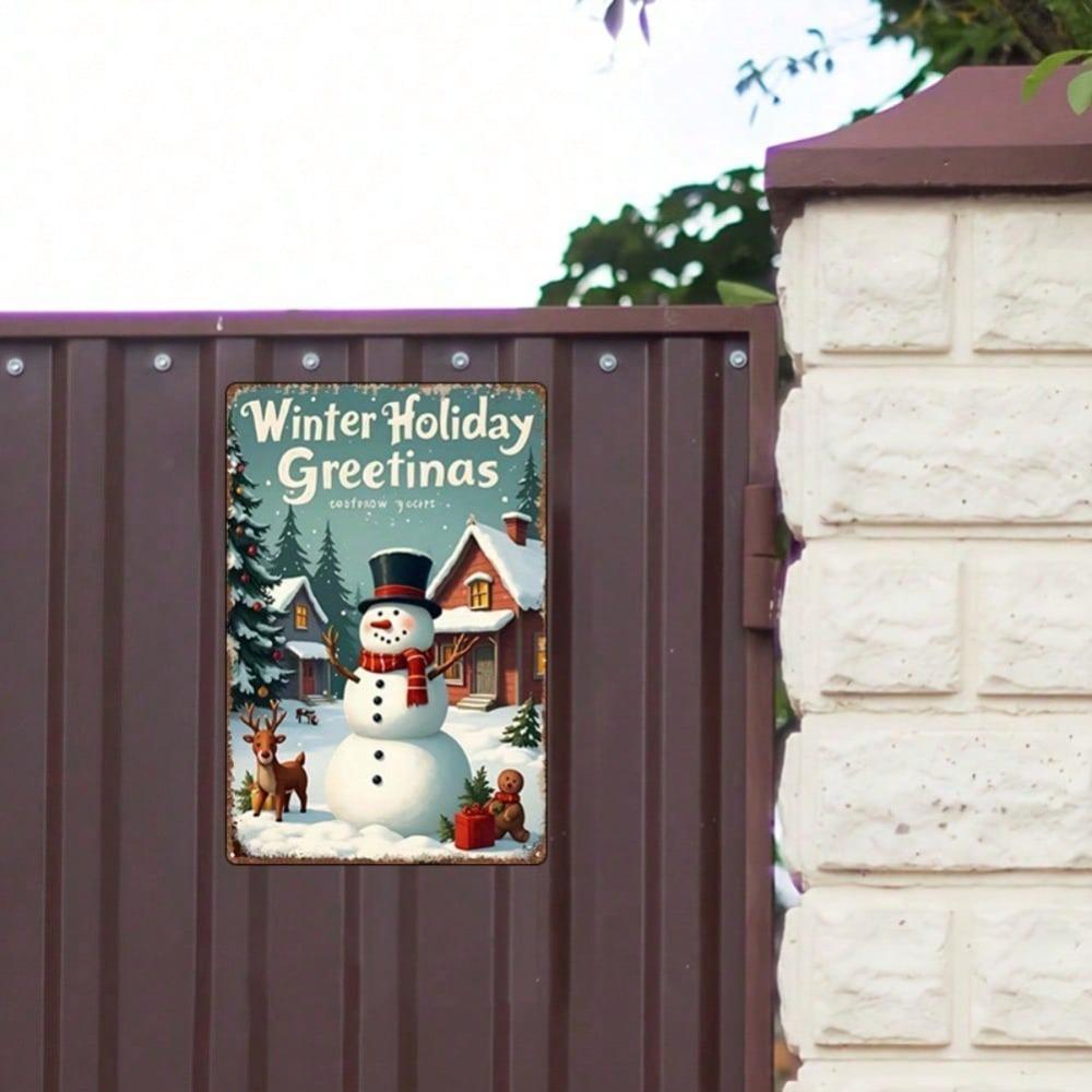 Vintage Metal Santa & Reindeer Tin Sign, 8x12 Inch Rustic Christmas Wall Art for Home Bar Cafe