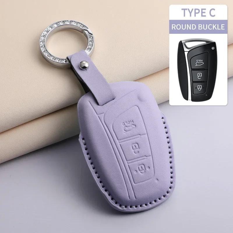 PU Leather Car Key Case Cover Holder Keychain Protective Shell for Hyundai Creta Ix35 Ix45 I10 I30 I40 Remote Key