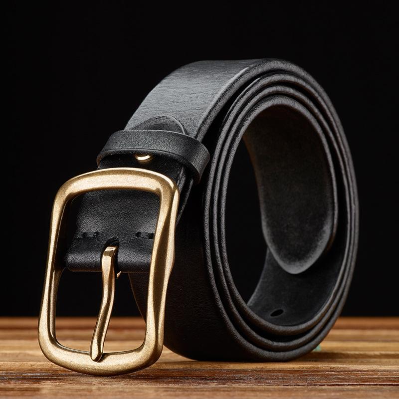 Retro Genuine Leather First Layer Cowhide Men'S Belt Pure Copper Buckle Pin Buckle Handmade Old Middle-Aged And Young Versatile Belt