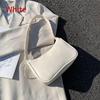 Women Travel Shoulder Bags Female PU Leather Zipper Shopping Underarm Bags Pure Color Small Purse  Purses and Handbags