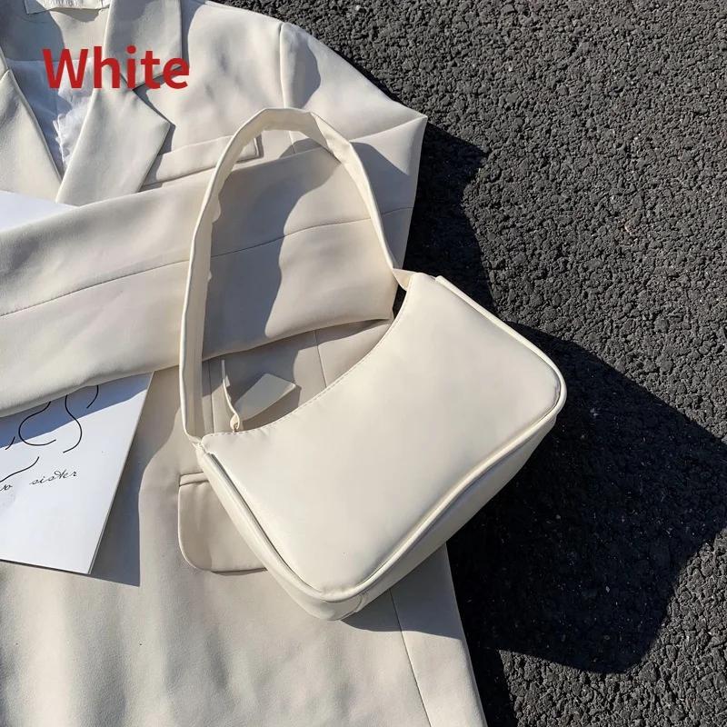 Women Travel Shoulder Bags Female PU Leather Zipper Shopping Underarm Bags Pure Color Small Purse  Purses and Handbags