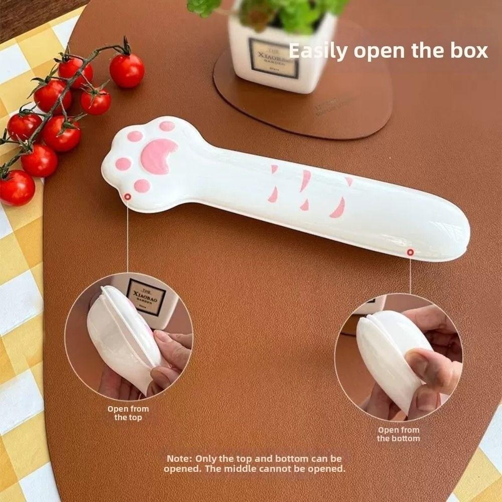 Cute Cat Paw Cutlery Set Portable Fork Spoon Set Meal Accessories Boxed Tableware  Tourism