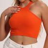 Women Running Vest O-Neck Sleeveless Short Tank Tops Solid Color Ribbed Elastic Fitting Quick Drying Racer Back Vest