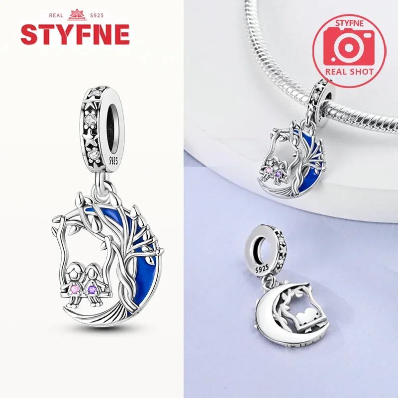 925 Silver Sisters On Swing Heart Charm Beads DIY Bracelet Fine Jewelry Gift for Women Sister Forever