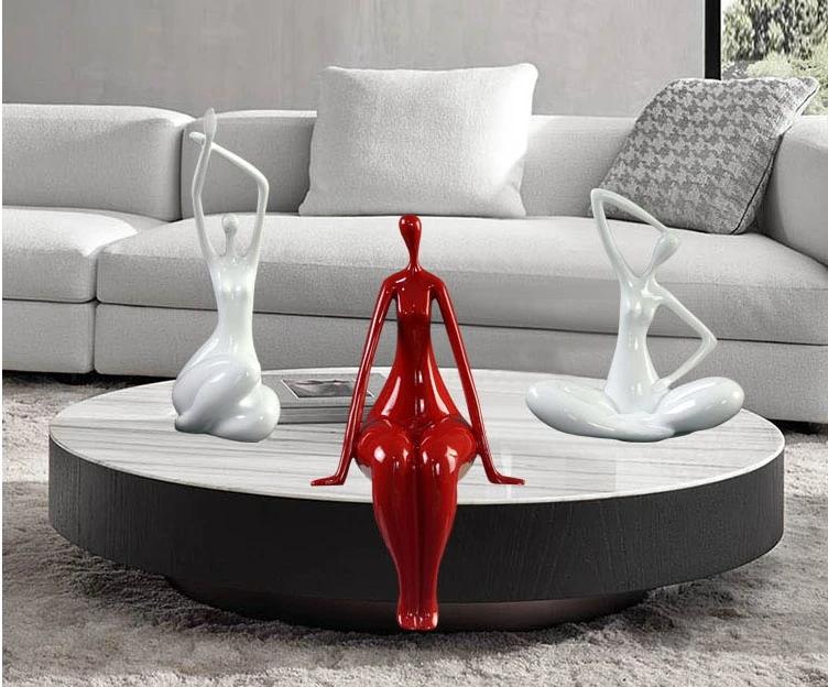 Nordic Yoga Cute Woman Figure Resin Ornaments Office Table Furnishing Crafts Home Room Desktop Figurines Decor Itmes Accessories