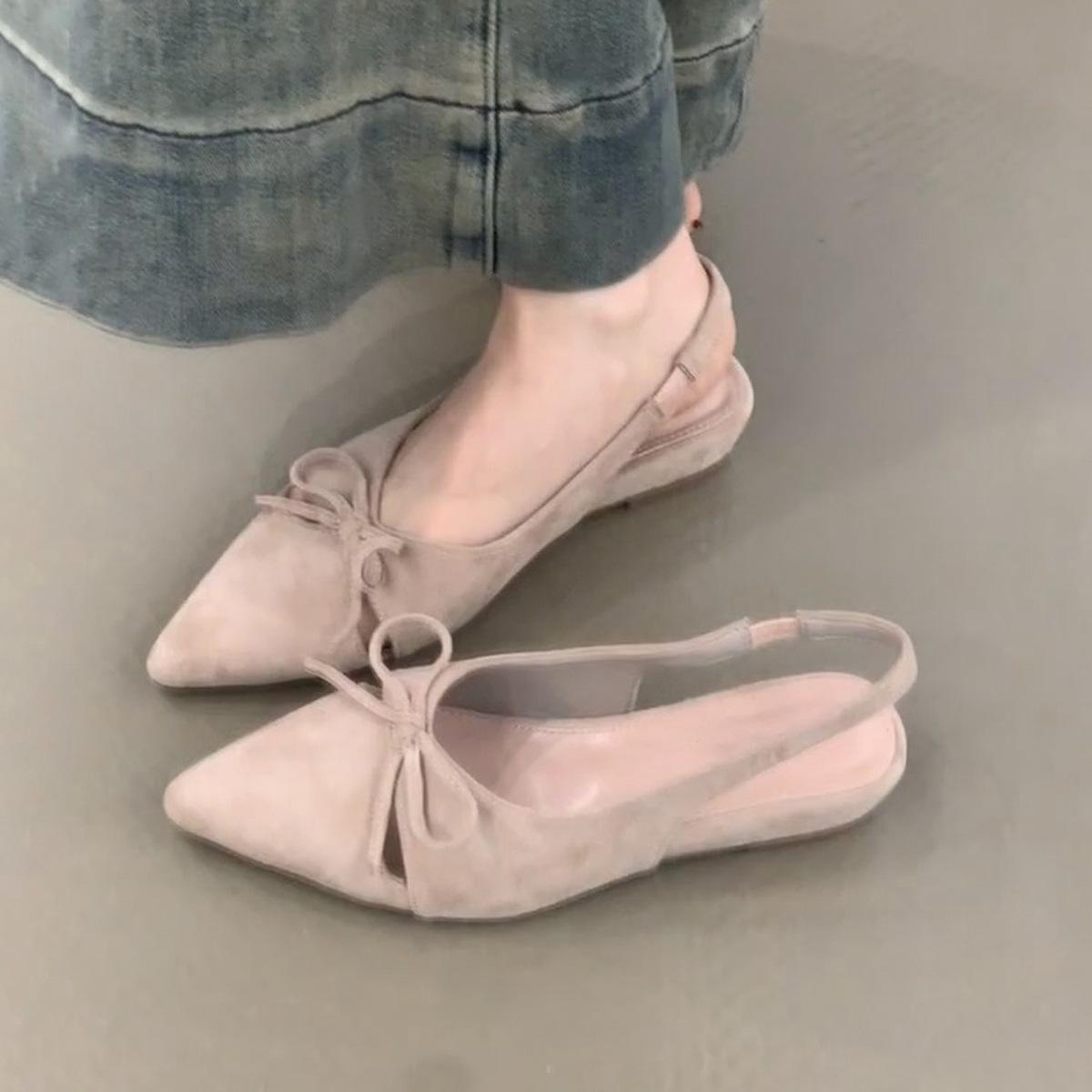 

Французские сандалии с бантом на носке, женские, с открытой пяткой, с легким вырезом, с нежным ветреным темпераментом, с острым носком, на танкетке, маленькие одинарные туфли 40 розовый